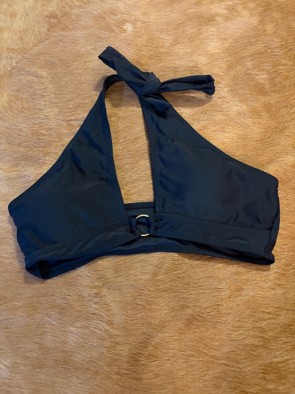 Women's Black Halter Swim Top with Ring Accent